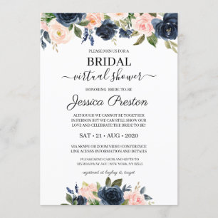 Invitación Moderna ducha de novia virtual floral de la marina