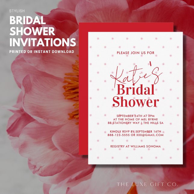 Invitación Moderna ducha de novias con estrellas rojas y rosa (Subido por el creador)