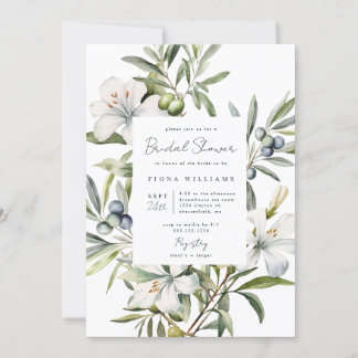Invitación Moderna ducha de novias con flores de oliva