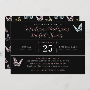 Invitación Moderna ducha de novias con imprenta de mariposa n