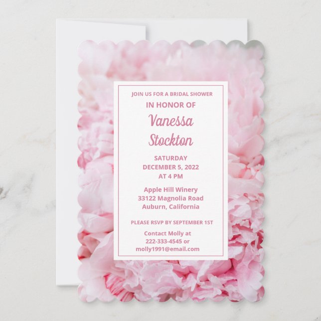 Invitación Moderna ducha de novias con peones rosados (Anverso)