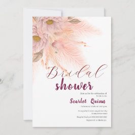 Invitación Moderna ducha de novias de pampas rosa y rosa