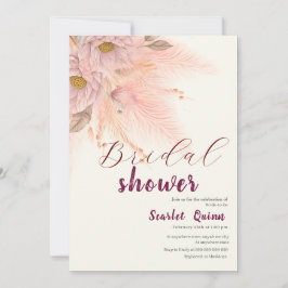 Invitación Moderna ducha de novias de pampas rosa y rosa