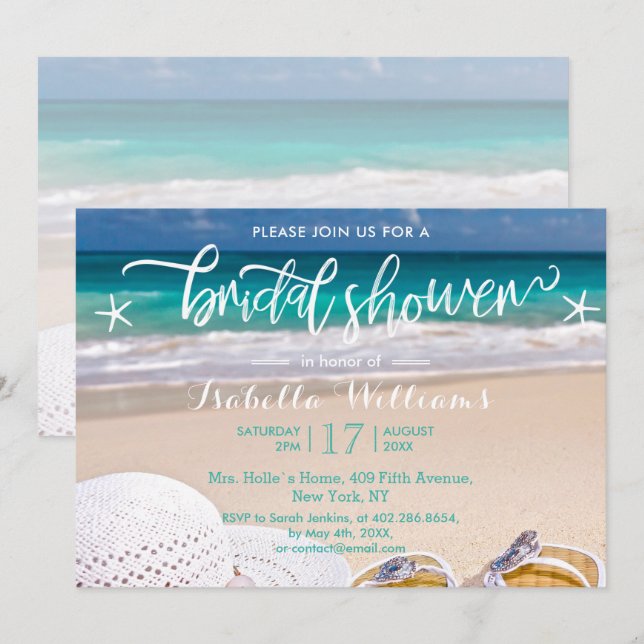 Invitación Moderna ducha de novias en Ocean Beach tropical tr (Anverso / Reverso)