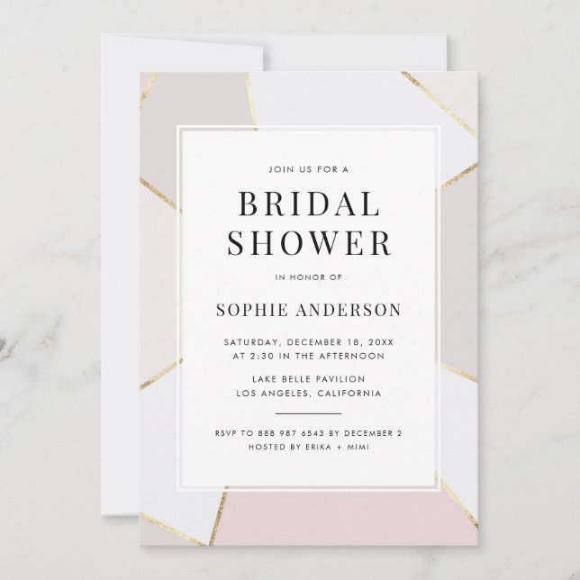 Invitación Moderna ducha de novias geométrica Rubor y Relieve (Anverso)