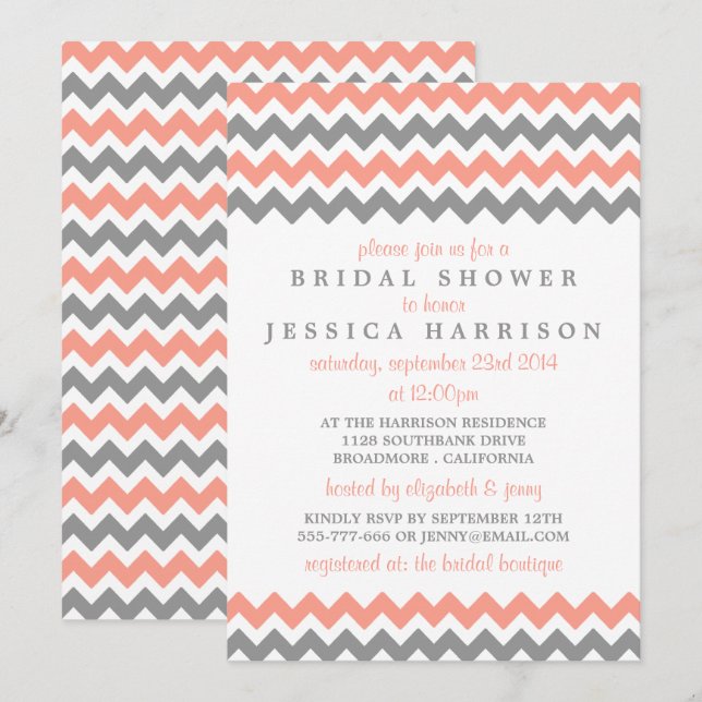 Invitación Moderna ducha de novias rosa y gris (Anverso / Reverso)