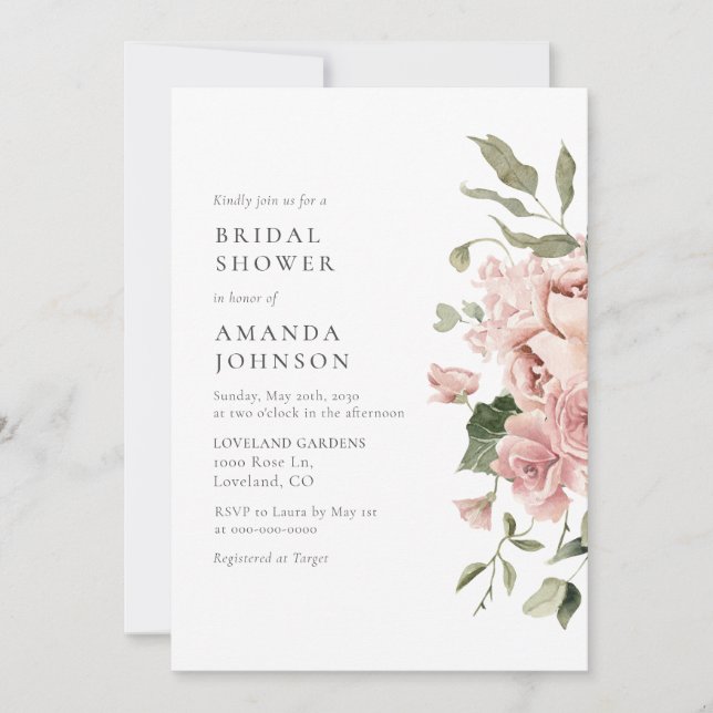 Invitación Moderna ducha de novias rosas rosadas (Anverso)