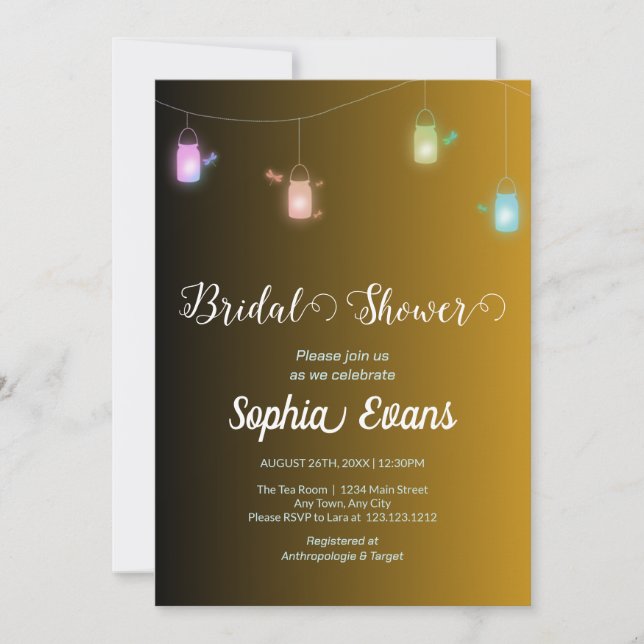 Invitación Moderna ducha de oro colgante mason Jars (Anverso)