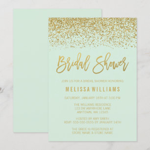 Invitación Moderna ducha de Purpurina Novias Mint Green Faux 