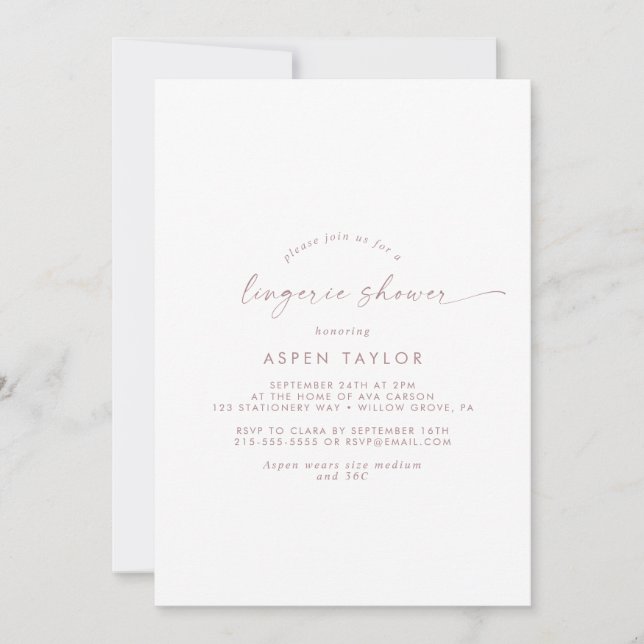 Invitación Moderna ducha de Rosa Gold Script Lingerie (Anverso)