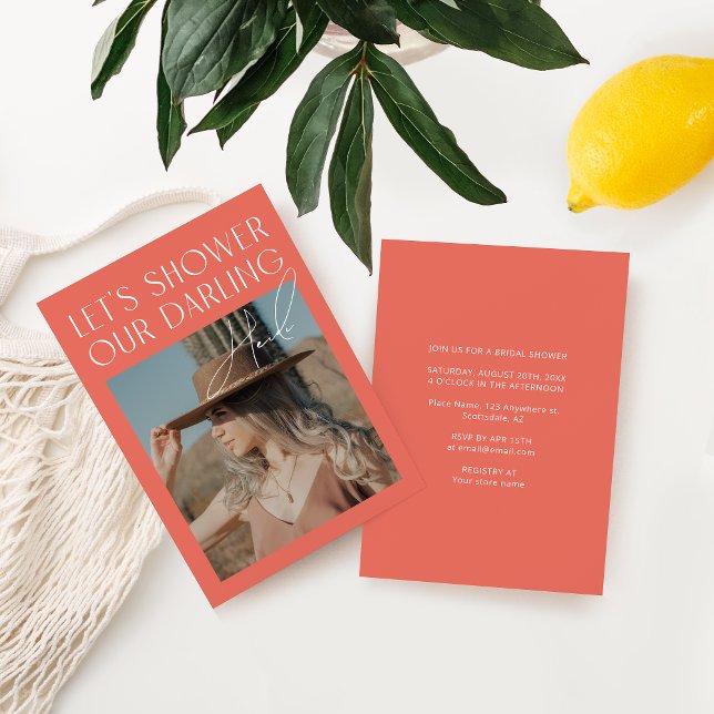 Invitación Moderna ducha digital de novia con foto rosa Minim (Subido por el creador)