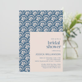 Invitación Moderna ducha escandinava azul floral nudista