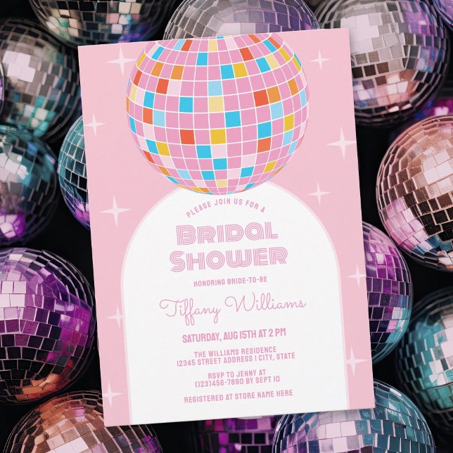 Invitación Moderna ducha esética rosada disco glam bridal (Subido por el creador)