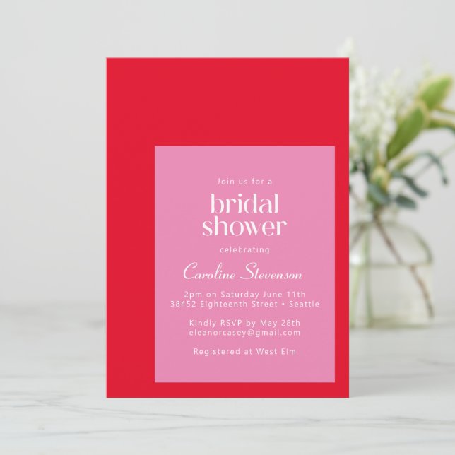 Invitación Moderna ducha geométrica brillante rosa roja de no (Anverso de pie)
