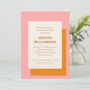 Invitación Moderna ducha geométrica de novia rosa y Naranja