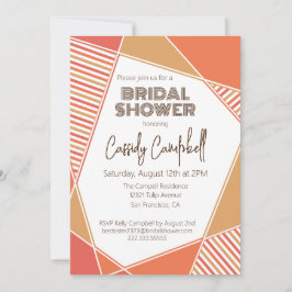 Invitación Moderna ducha geométrica rosa y naranja, con ducha