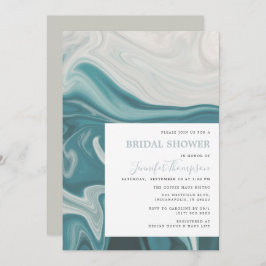 Invitación Moderna ducha marble azul y gris en la playa
