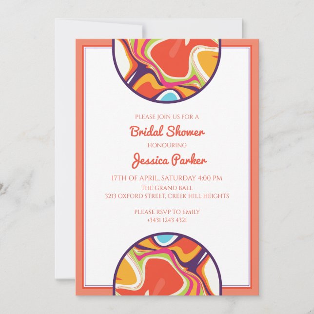 Invitación Moderna ducha marble líquida de novia (Anverso)
