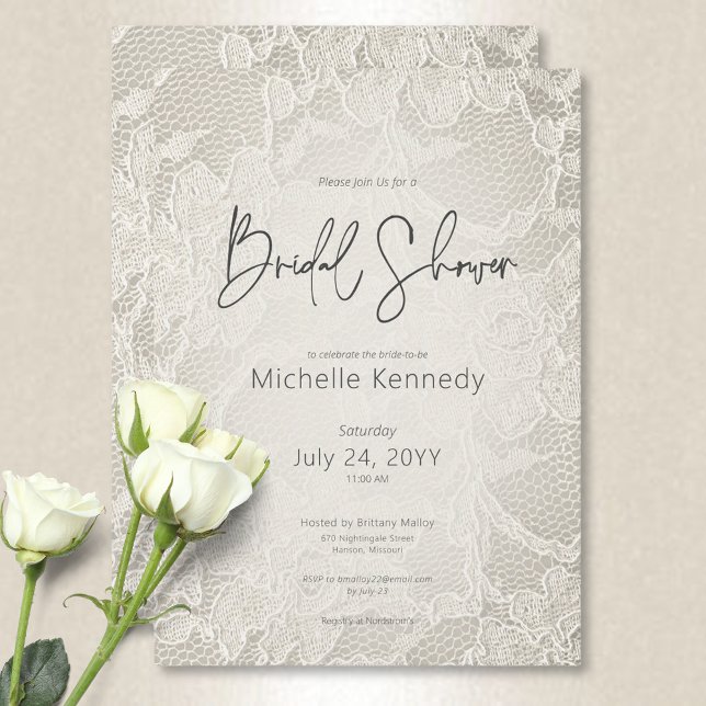 Invitación Moderna ducha marfileña de novia (Modern Ivory Bridal Lace Bridal Shower Invitation)