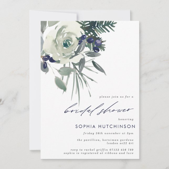 Invitación Moderna ducha marital floral y naval (Anverso)