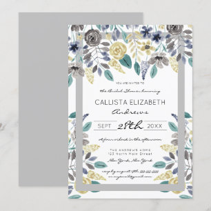 Invitación Moderna ducha marrón amarilla floral floral de col