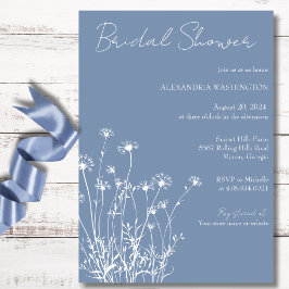Invitación Moderna ducha marrón azul y blanca de flores silve
