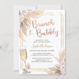 Invitación Moderna ducha marrón bohemias de oro pampas