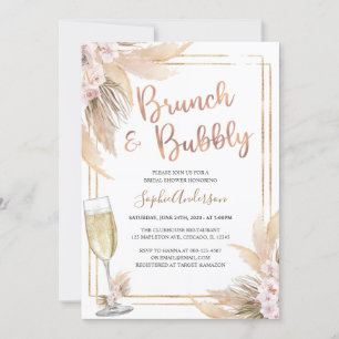 Invitación Moderna ducha marrón bohemias de oro pampas