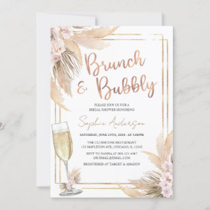 Invitación Moderna ducha marrón bohemias de oro pampas