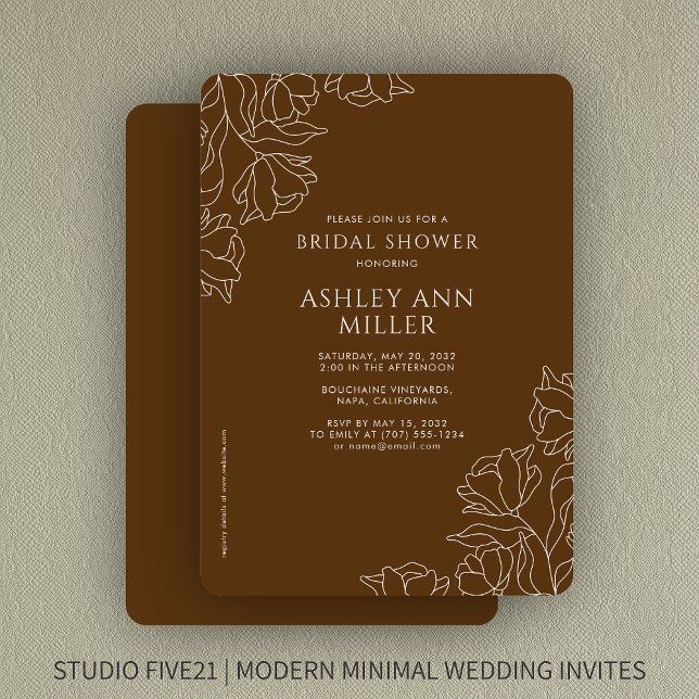 Invitación Moderna ducha marrón marrón Boda novia floral (Subido por el creador)