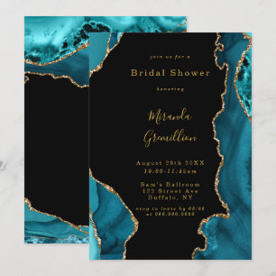 Invitación Moderna ducha marrón Verde azulada y dorada agate