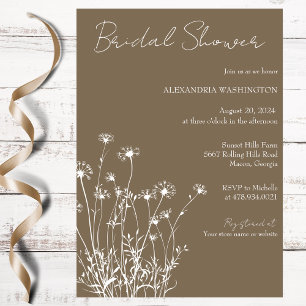Invitación Moderna ducha marrón y flor de agua dulce blanca