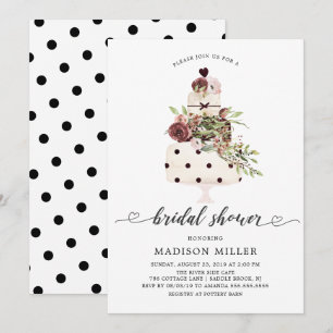 Invitación Moderna ducha marsala Rubor Floral Cake Bridal