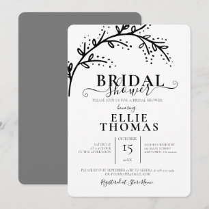 Invitación Moderna Ducha Mínima Bridal Blanco y Negro