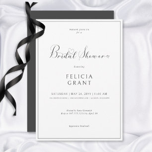 Invitación Moderna Ducha Mínima Bridal Blanco y Negro