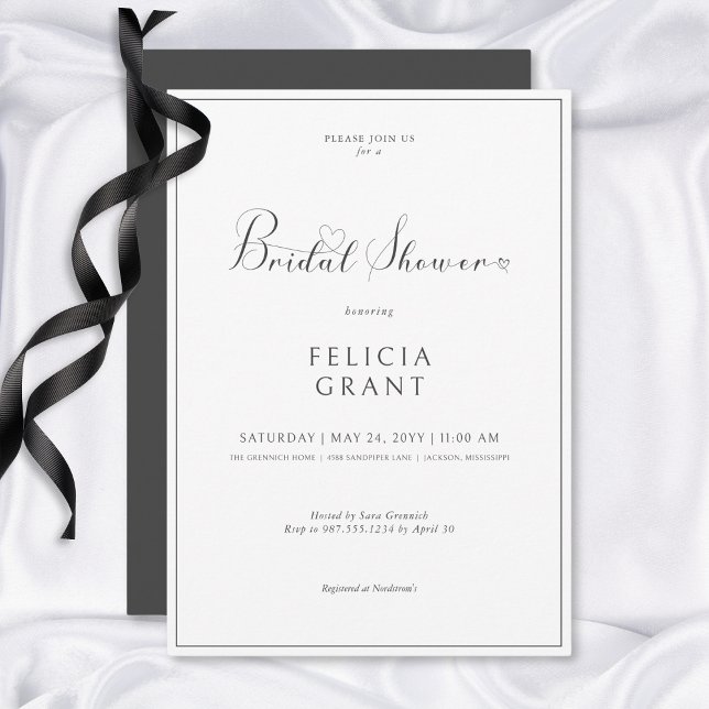 Invitación Moderna Ducha Mínima Bridal Blanco y Negro (Modern Minimal Black & White Bridal Shower Invitation)