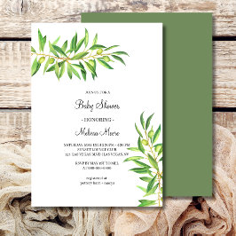Invitación Moderna ducha mínima de rama de olivo
