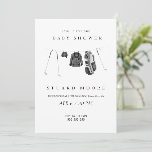 Invitación Moderna ducha mínima para bebé de golf (Anverso de pie)