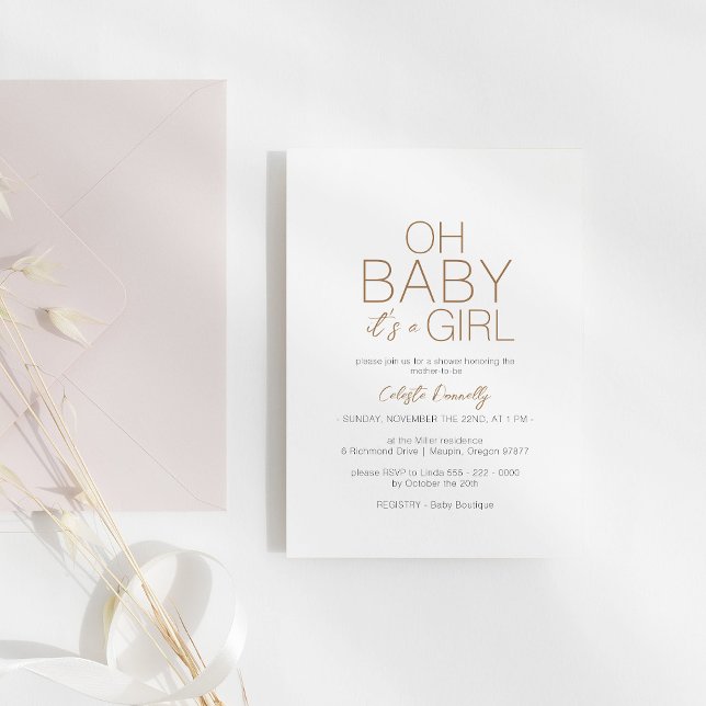 Invitación Moderna ducha Minimalista blanca Oh niña bebé (Subido por el creador)