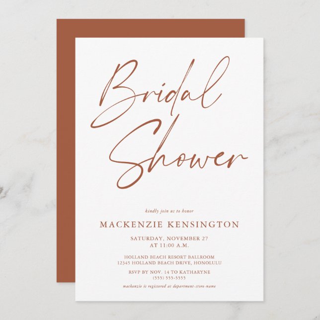 Invitación Moderna ducha Minimalista Boho Terracotta Bridal (Anverso / Reverso)