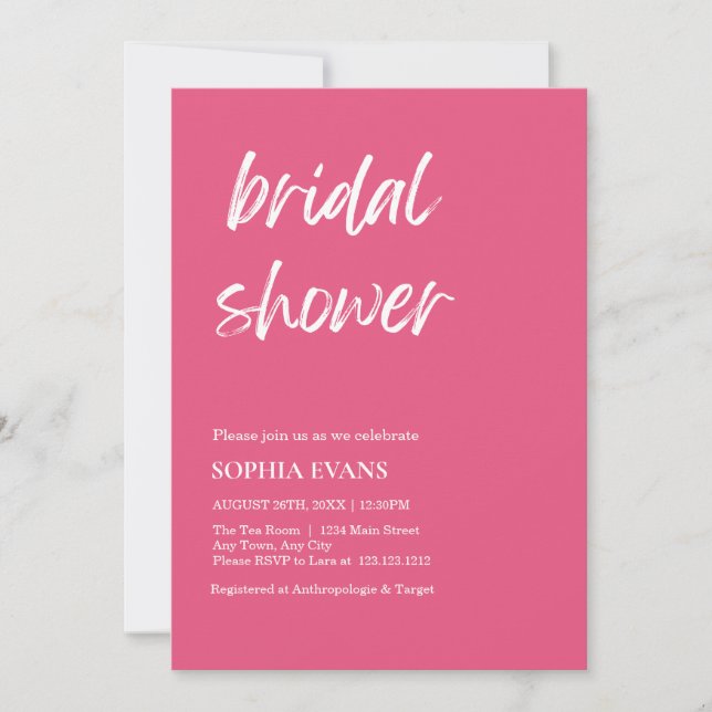 Invitación Moderna ducha Minimalista rosa oscuro de novia (Anverso)