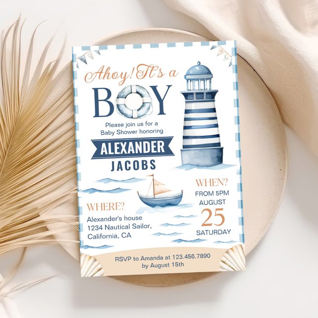 Invitación Moderna ducha Nautical Blue Baby Boy (Subido por el creador)