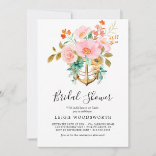 Invitación Moderna ducha Nautical Floral Anchor Bridal