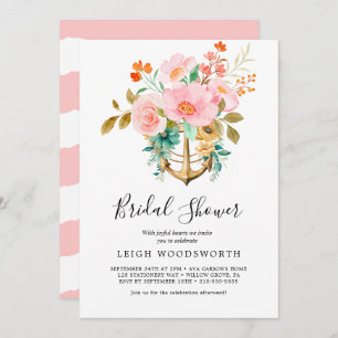 Invitación Moderna ducha Nautical Floral Anchor Bridal