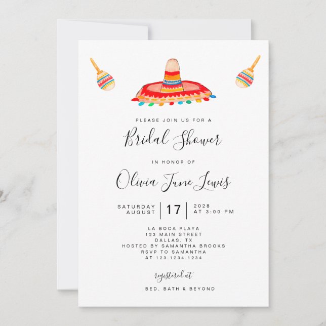 Invitación Moderna Ducha Novial Fiesta Sombrero (Anverso)