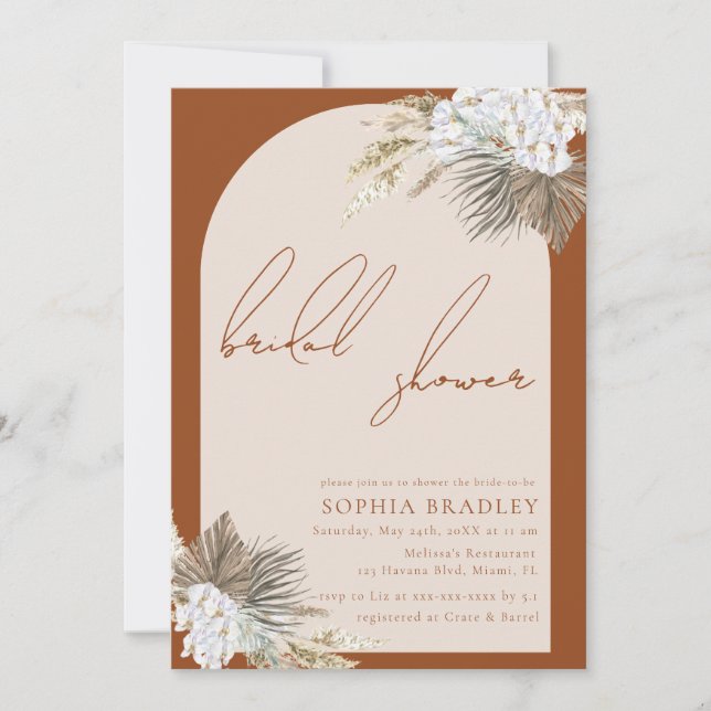 Invitación Moderna Ducha nupcial Boho Floral Pampas Grass Bri (Anverso)