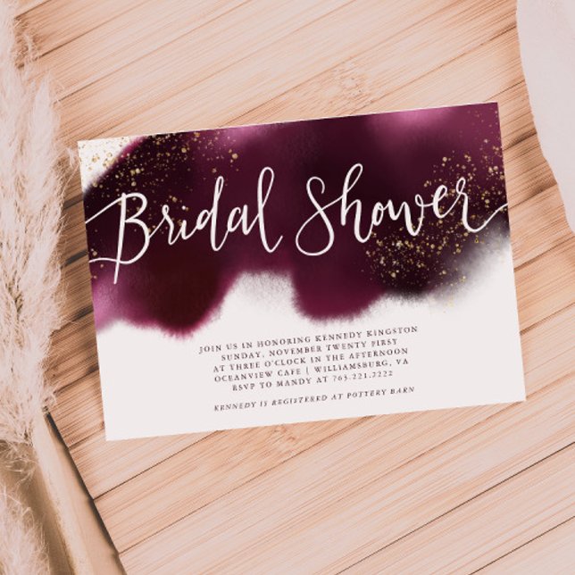 Invitación Moderna ducha nupcial con Purpurina de oro y borgo (Subido por el creador)