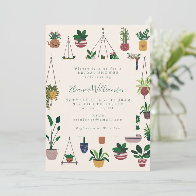 Invitación Moderna Ducha nupcial de Ilustracion de la planta  (Anverso de pie)