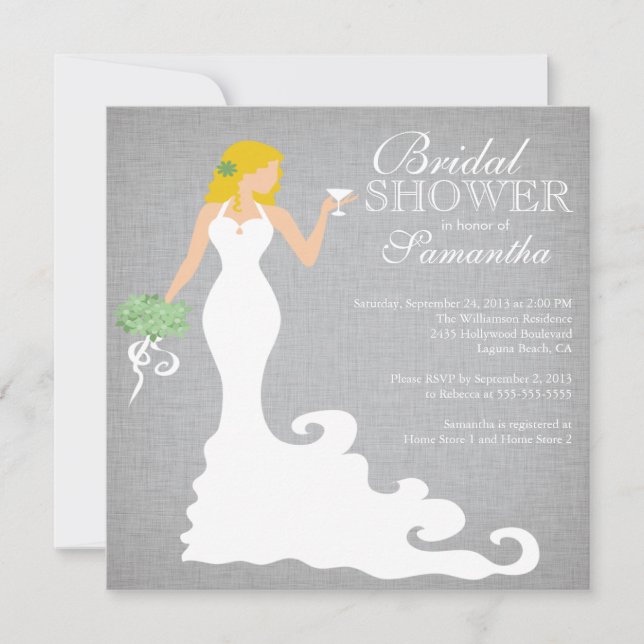 Invitación Moderna ducha nupcial de vino de novia rubia de ot (Anverso)