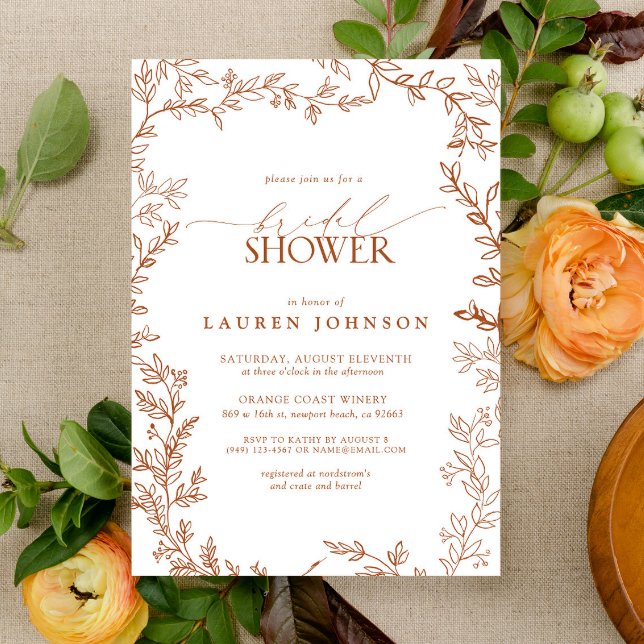 Invitación Moderna ducha nupcial en el otoño de terracota (Bridal Shower Invitation)